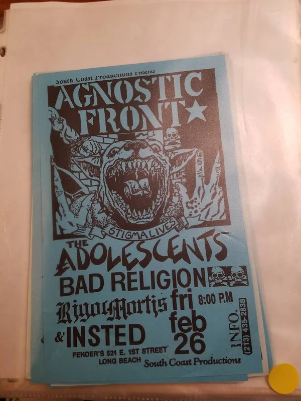 PUNK FLYER - AGNOSTIC FRONT ADOLESCENTS BAD RELIGION