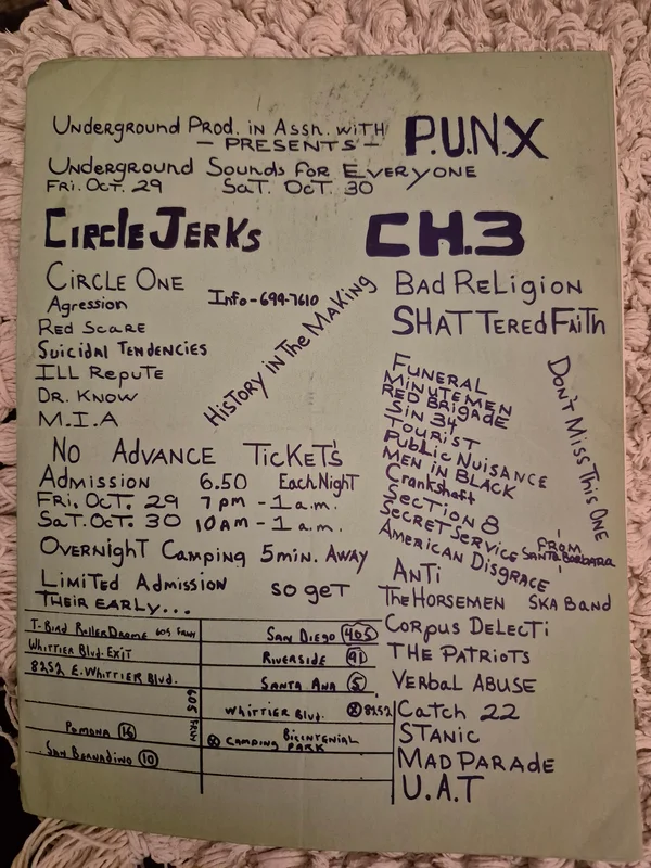 $15 PUNK FLYER - (11x8.5) Circle Jerks Circle One Suicidal Tendencies