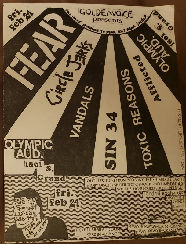 $15 PUNK FLYER - (6.5x8.5) FEAR CIRCLE JERKS SIN 34