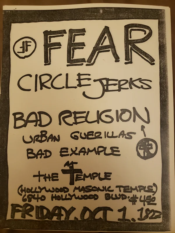 $15 PUNK FLYER - (8.5 x 11) FEAR CIRCLE JERKS BAD RELIGION