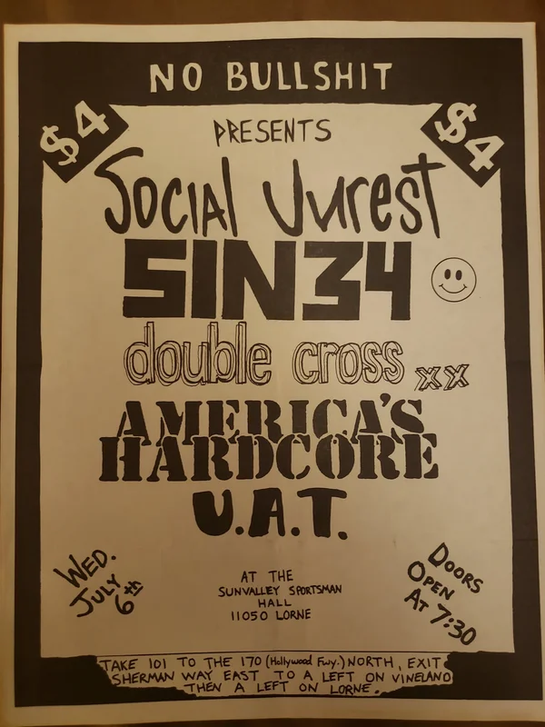 $15 PUNK FLYER - (8.5 x 11) SOCIAL UNREST SIN 34 DOUBLE CROSS