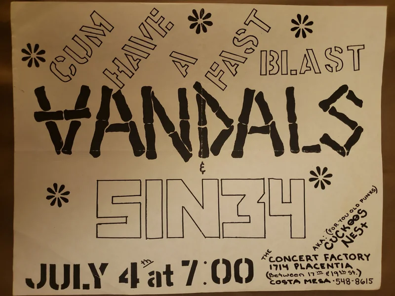 $15 PUNK FLYER - (8.5 x 11) VANDALS SIN 34