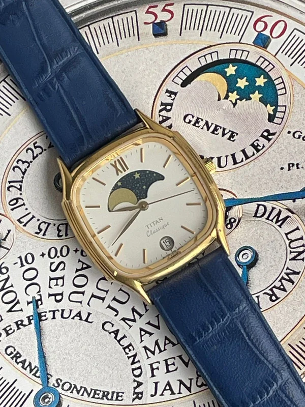 1990s Titan Moon Phase with Rare Square Case (Quartz)
