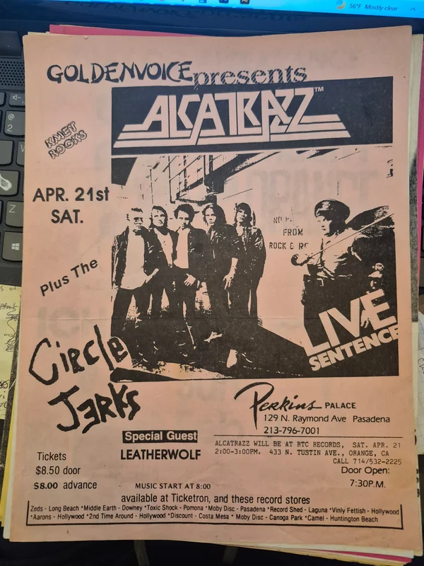 $20 PUNK FLYER  (8.5 x 11) Circle Jerks Alcatrazz