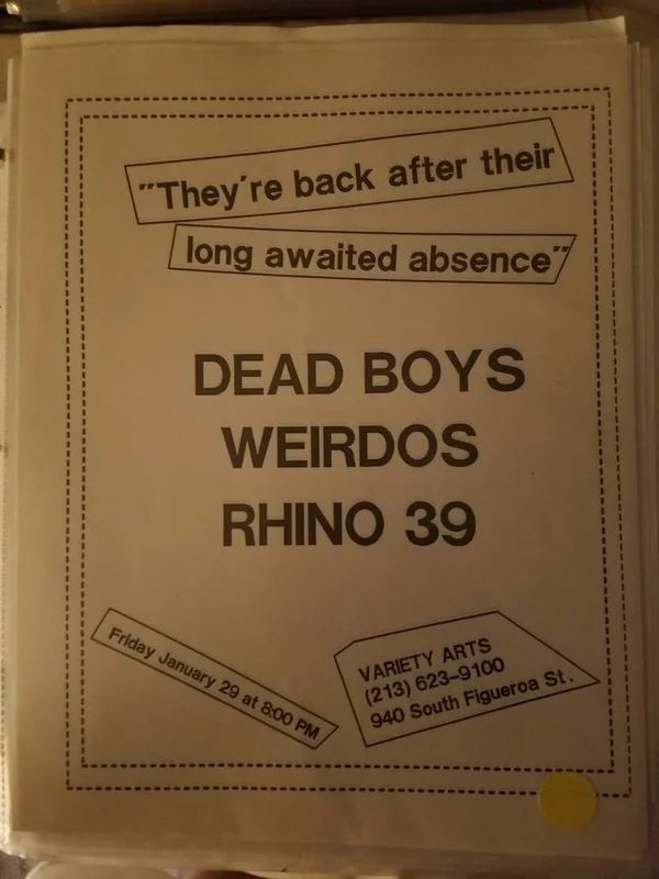 $20 PUNK FLYER - DEAD BOYS WEIRDOS RHINO 39