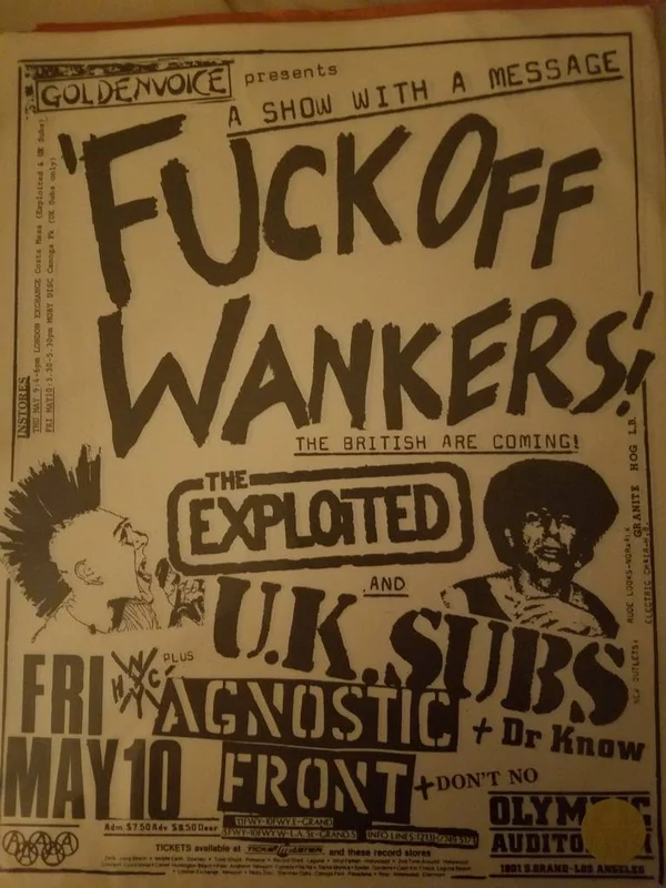$20 PUNK FLYER - EXPLOITED UK SUBS AGNOSTIC FRONT DR KNOW