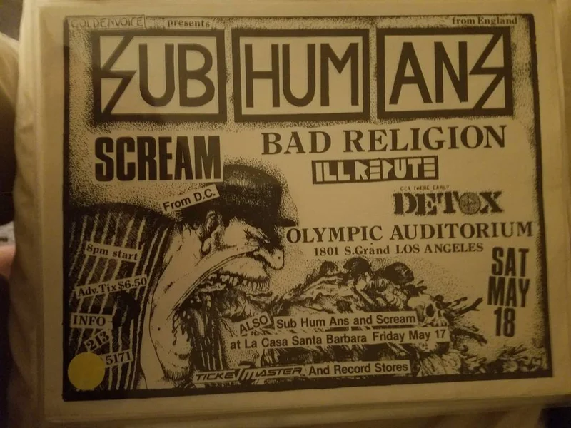 $30 PUNK FLYER (8.5 x 11) SUBHUMANS BAD RELIGION ILL REPUTE