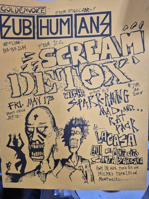 $30 PUNK FLYER - (8.5 X 11) SUBHUMANS SCREAM DETOX