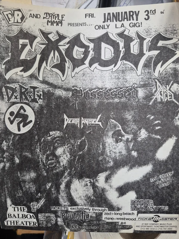 $40 PUNK FLYER (8.5 x 11) EXODUS DRI POSSESSED DARK ANGEL