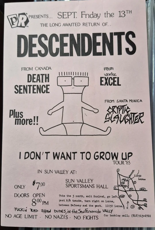 $50 PUNK FLYER (8.5x5.5) DESCENDENTS EXCEL CRYPTIC SLAUGHTER