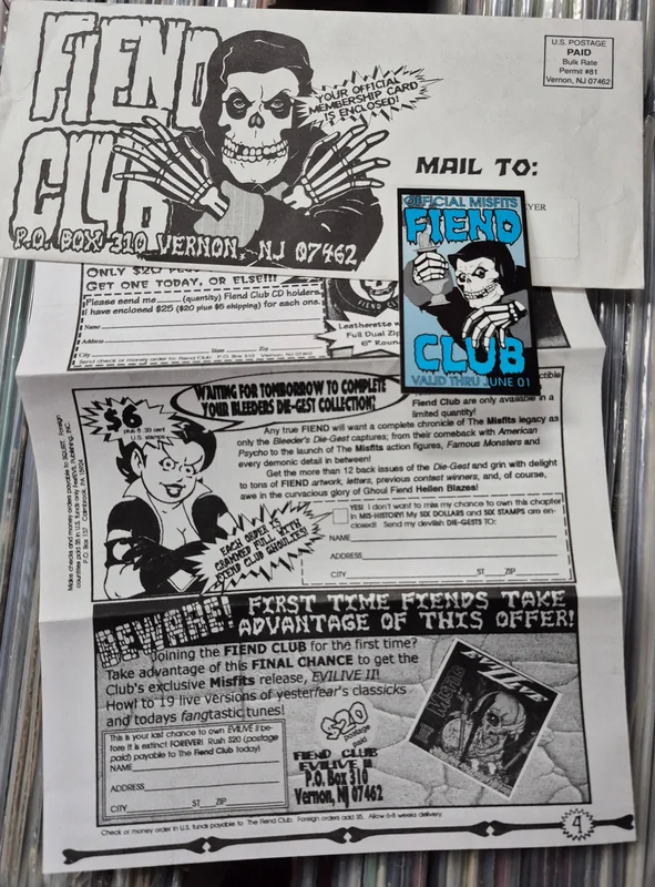 $50 PUNK FLYER --- FIEND CLUB MEMBERSHIP LETTER