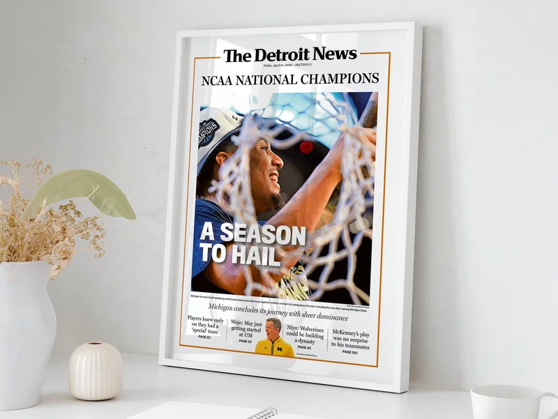 A SEASON TO HAIL! UM Basketball 2026 Champs Detroit News Front Page Wall Art
