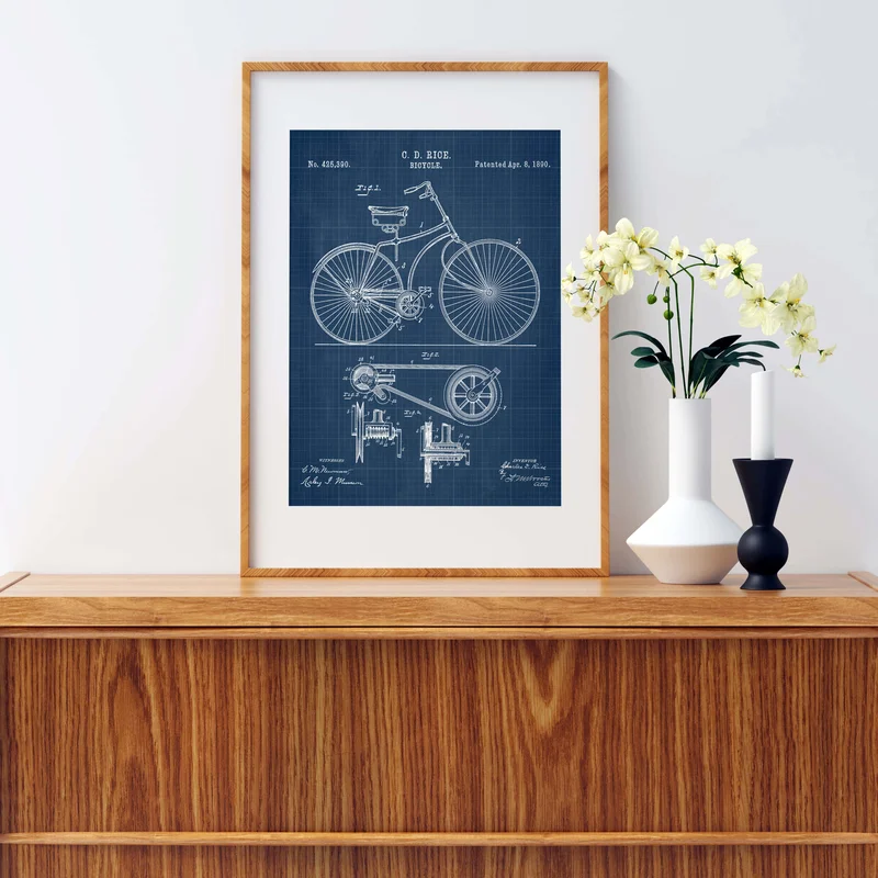 Bicycle Patent Wall Art Vintage Paper