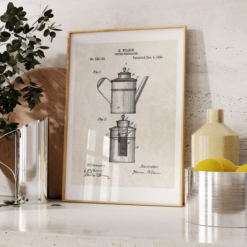 Coffee Percolator Patent Wall Art Vintage Paper