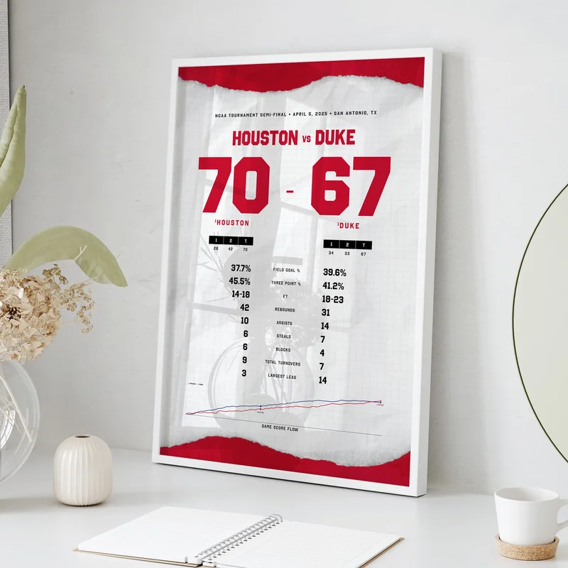 Comeback for the Ages: Houston Shocks Duke in the Final Four By the Numbers Wall Art