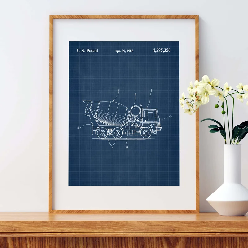 Construction Vehicle Cement Mixer Patent Wall Art - Blueprint