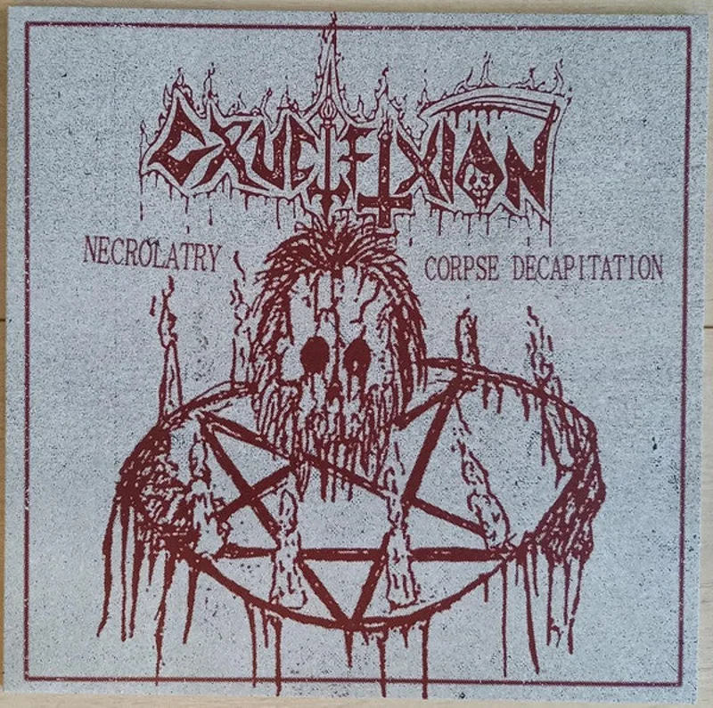 Crucifixion - Necrolatry / Corpse Decapitation USED METAL LP (orange vinyl)
