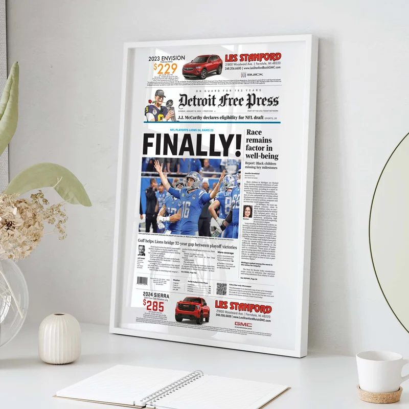 Detroit Lions First Playoff Win in 32 Years vs LA Rams Front Page Wall Art