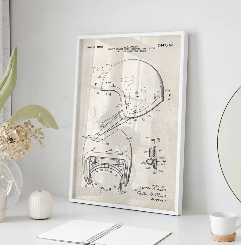 Football Helmet Patent Wall Art - Vintage Paper