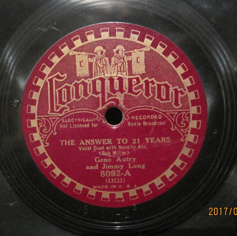 Gene Autry & Jimmy Long - The Answer To 21 Years b/w Louisiana Moon