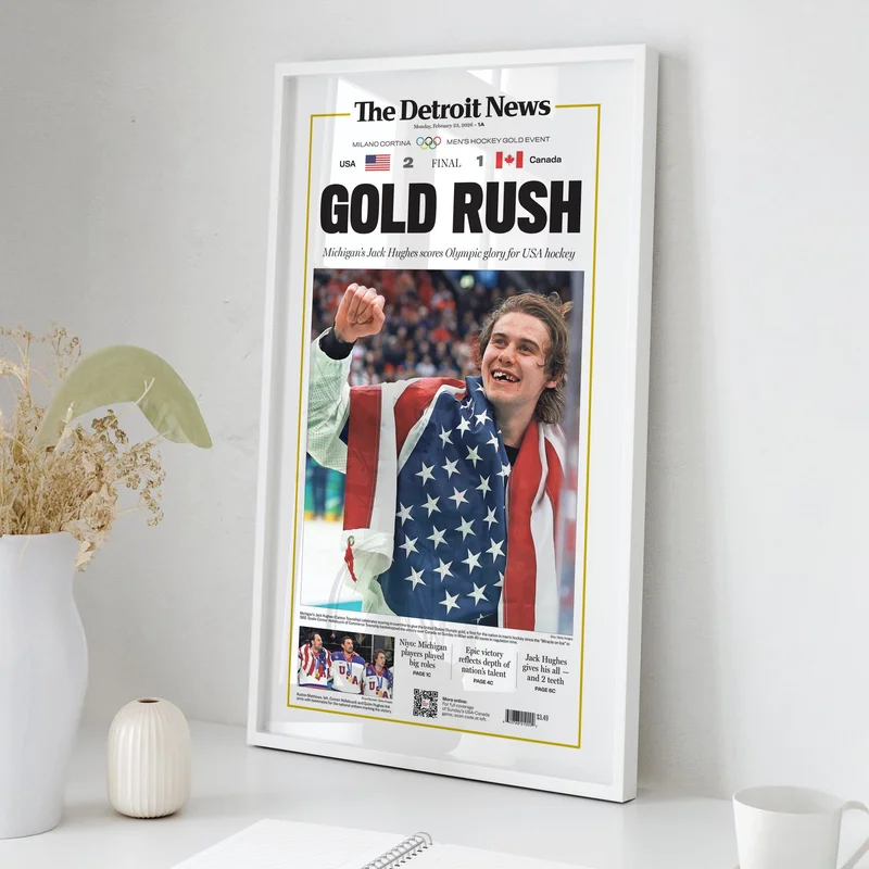 Gold Rush Jack Hughes Team USA Hockey Olympics Front Page Wall Art