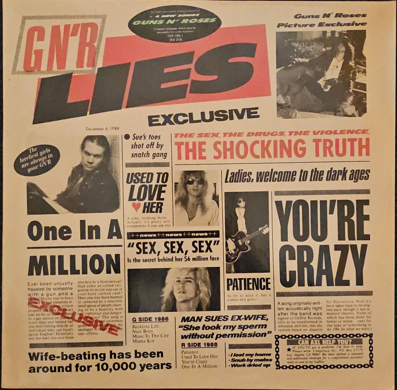 Guns N' Roses - G N' R Lies Lp  (First Press Uncensored Issue 'Wife Beating' Sleeve + Uncensored Inner)