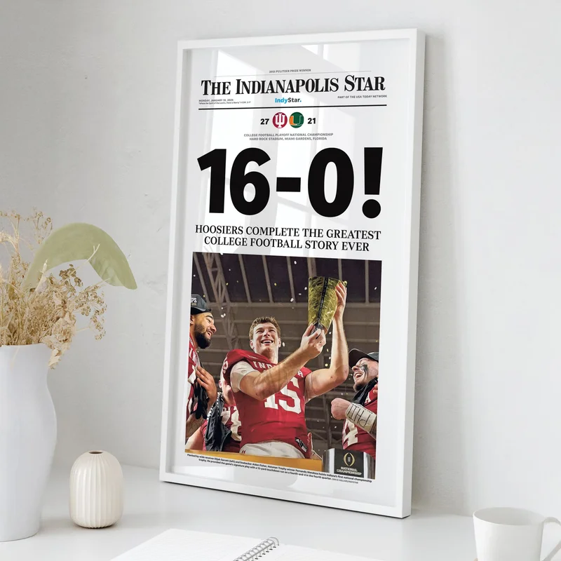 Indiana Football 16-0 National Champions IndyStar Front Page Wall Art