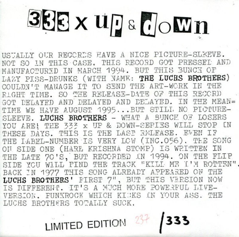Luchs Brothers - Hare Krishna Stomp USED 7" (grey vinyl)