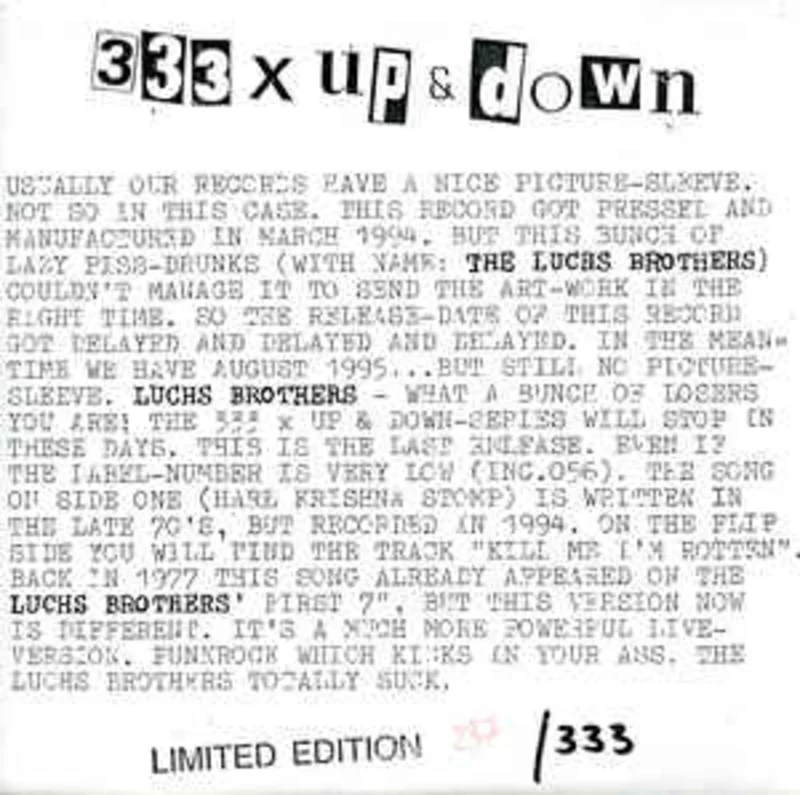 Luchs Brothers - Hare Krishna Stomp USED 7"