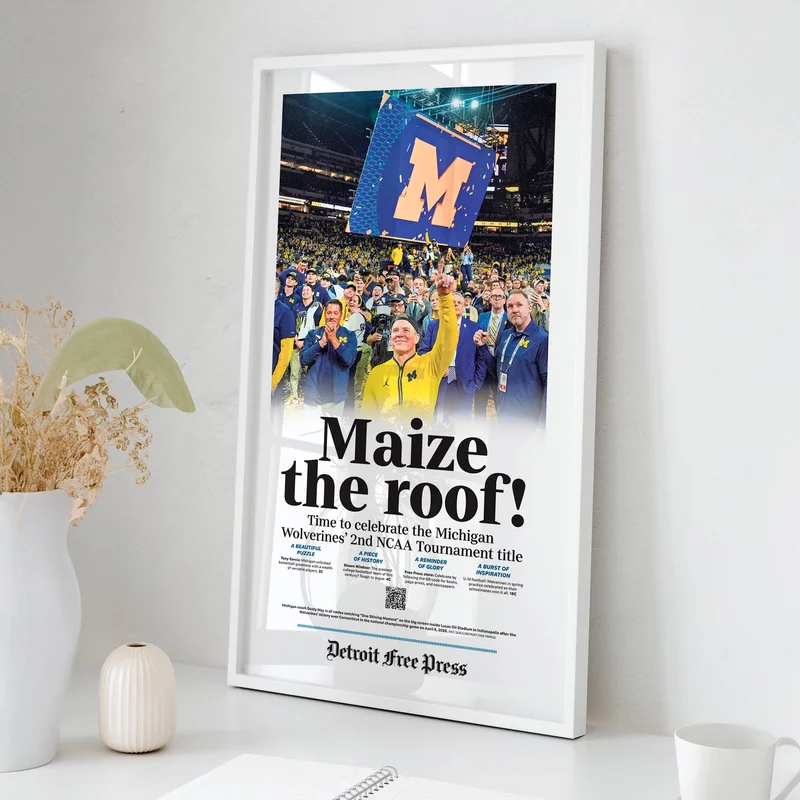 Maize the roof! UM Basketball 2026 Champs Detroit Free Press Front Page Wall Art