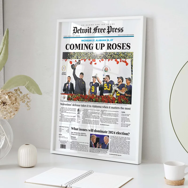 Michigan Coming Up Roses Rose Bowl Champs Front Page Wall Art
