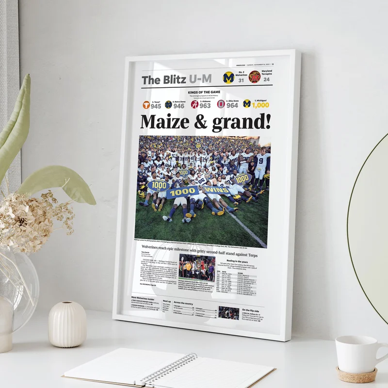 Michigan Wolverines 1,000th Win Front Page Wall Art