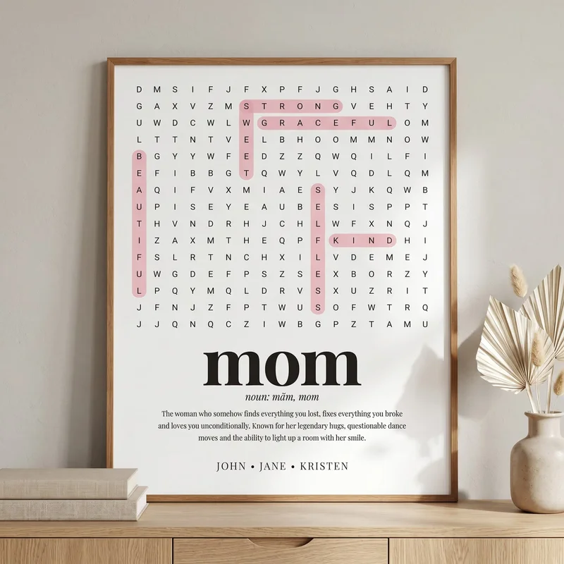 Mom or Grandma Word Search Personalized Wall Art