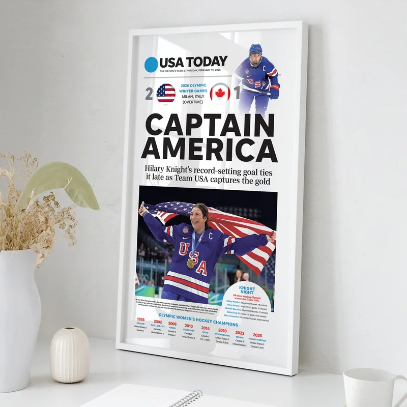 Olympics Captain America Team USA Women's Hockey Front Page Wall Art