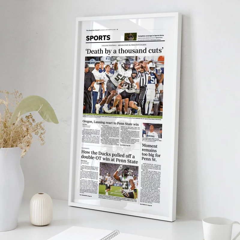 Oregon Beats Penn State 'Death by a Thousand Cuts' Front Page