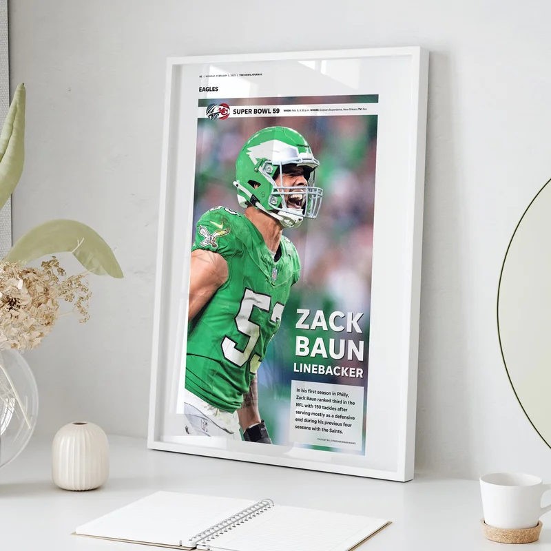 Philadelphia Eagles Zack Baun Super Bowl LIX Commemorative Front Page Wall Art