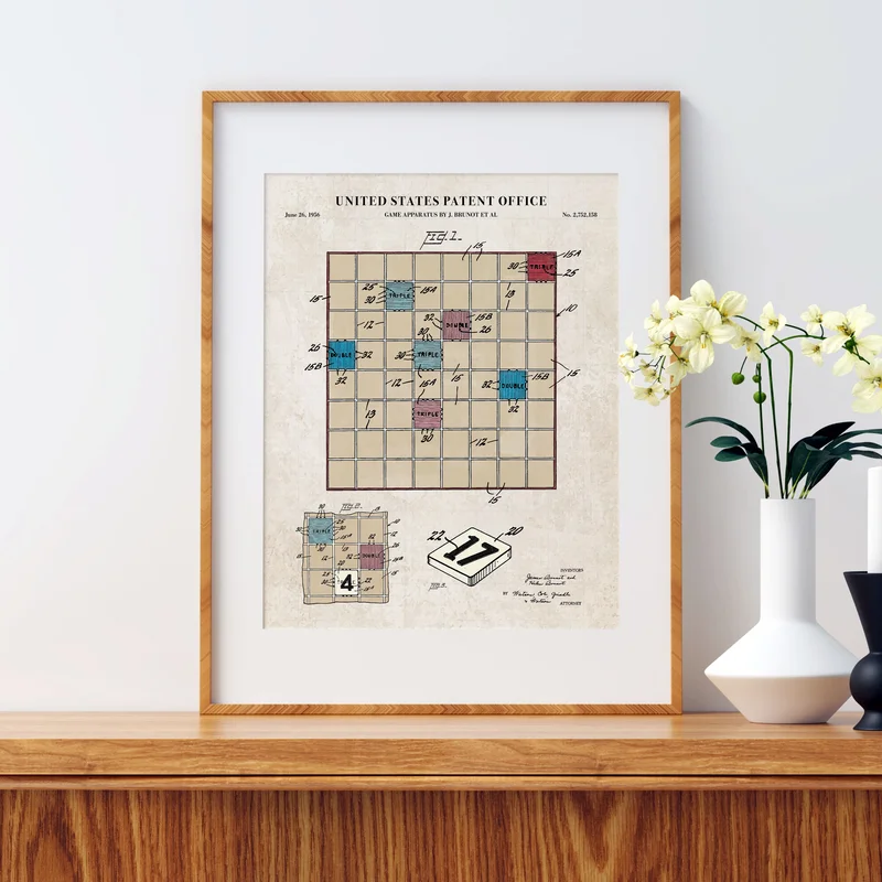 Scrabble Patent Wall Art Color on Vintage Paper
