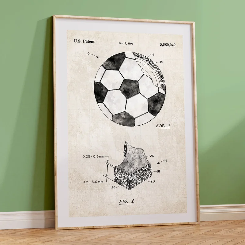 Soccer Ball Patent Wall Art Color on Vintage Paper